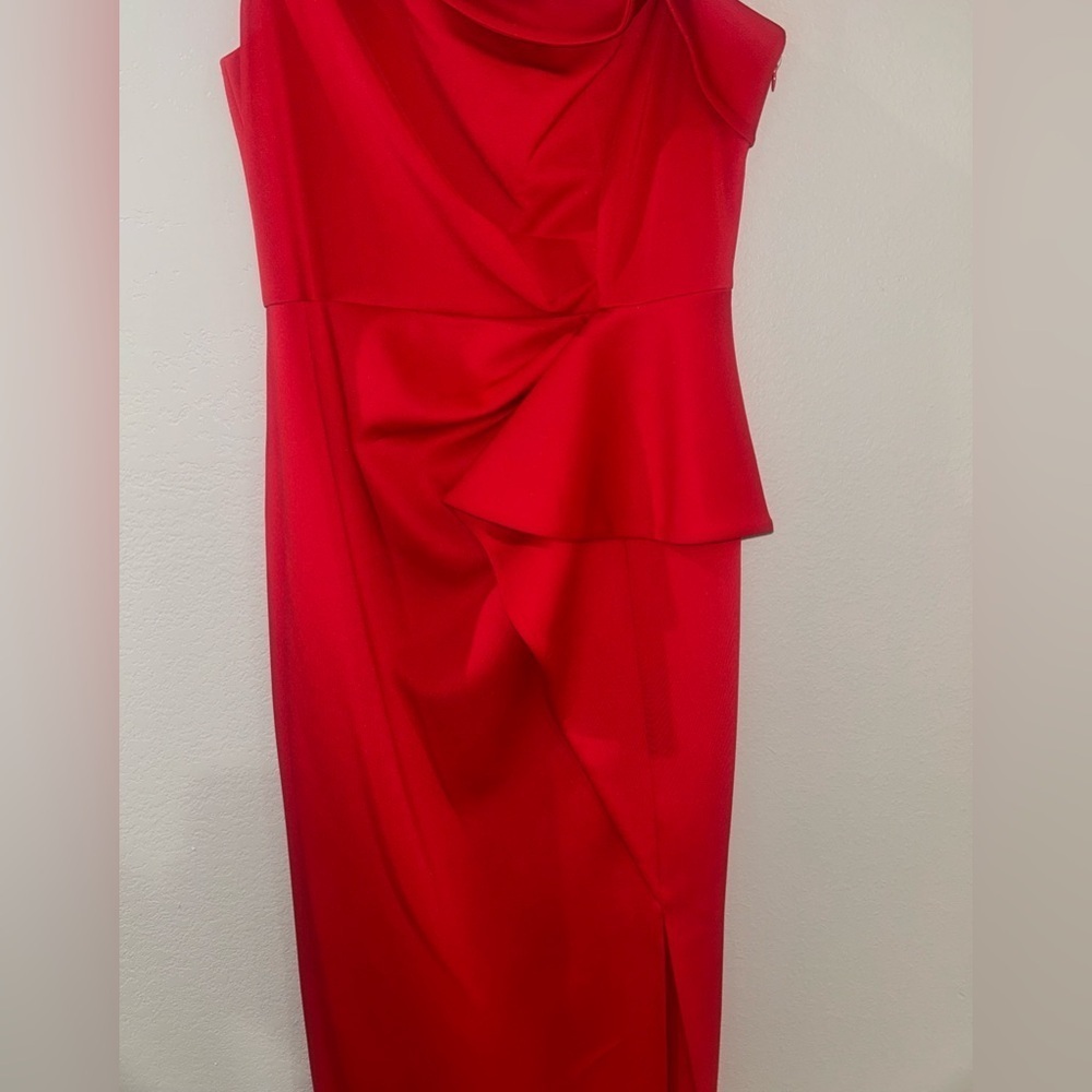 Eliza J One Shoulder Ruffle Red Gown Dress Size 16 - Picture 4 of 16
